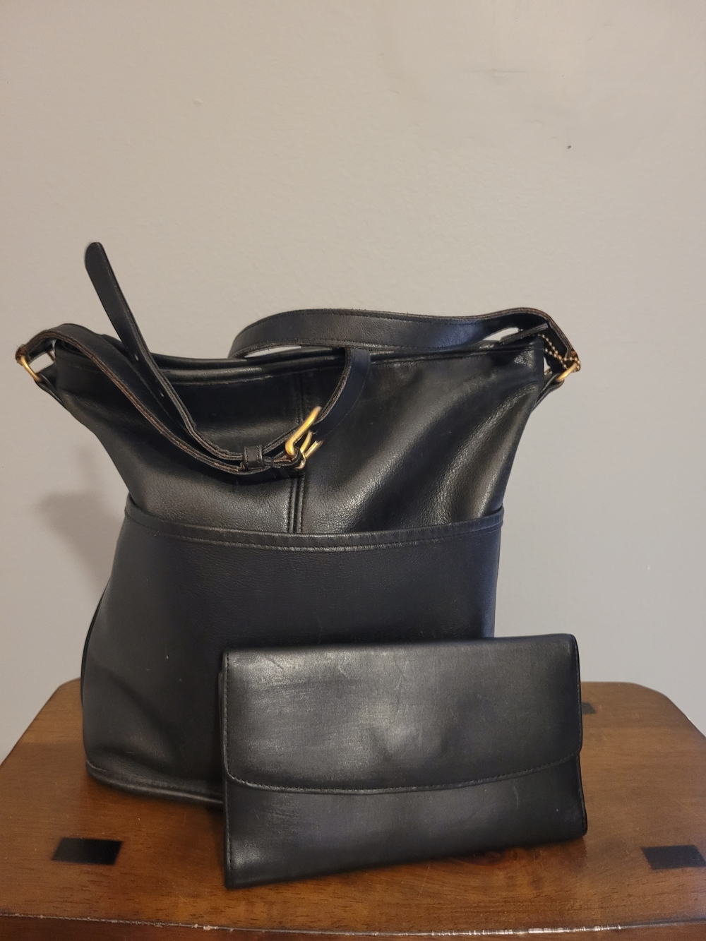 Vintage Coach Bleeker Black Leather Hobo Bag with Legacy Matching Wallet